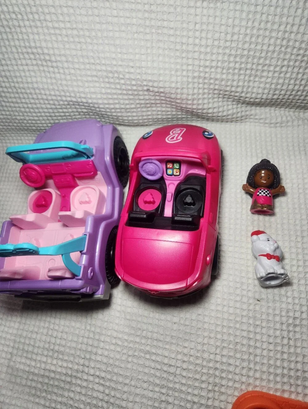 Little People Barbie Pink Convertible Car and Purple Jeep W/ 2 Barbie Figures